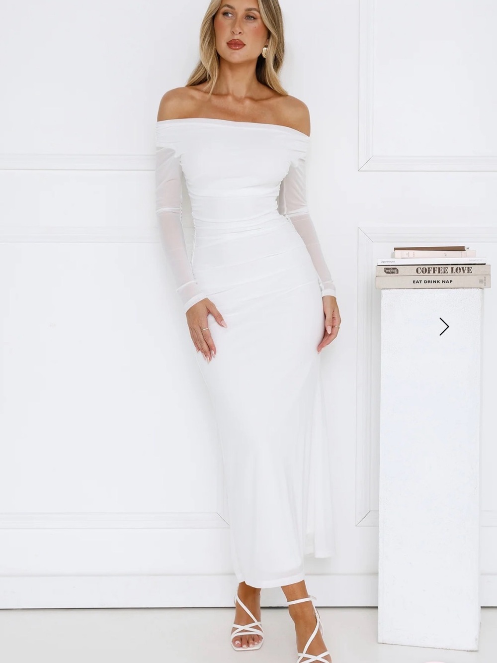Hello Molly Curve Embrace Off Shoulder Mesh Maxi Dress White L